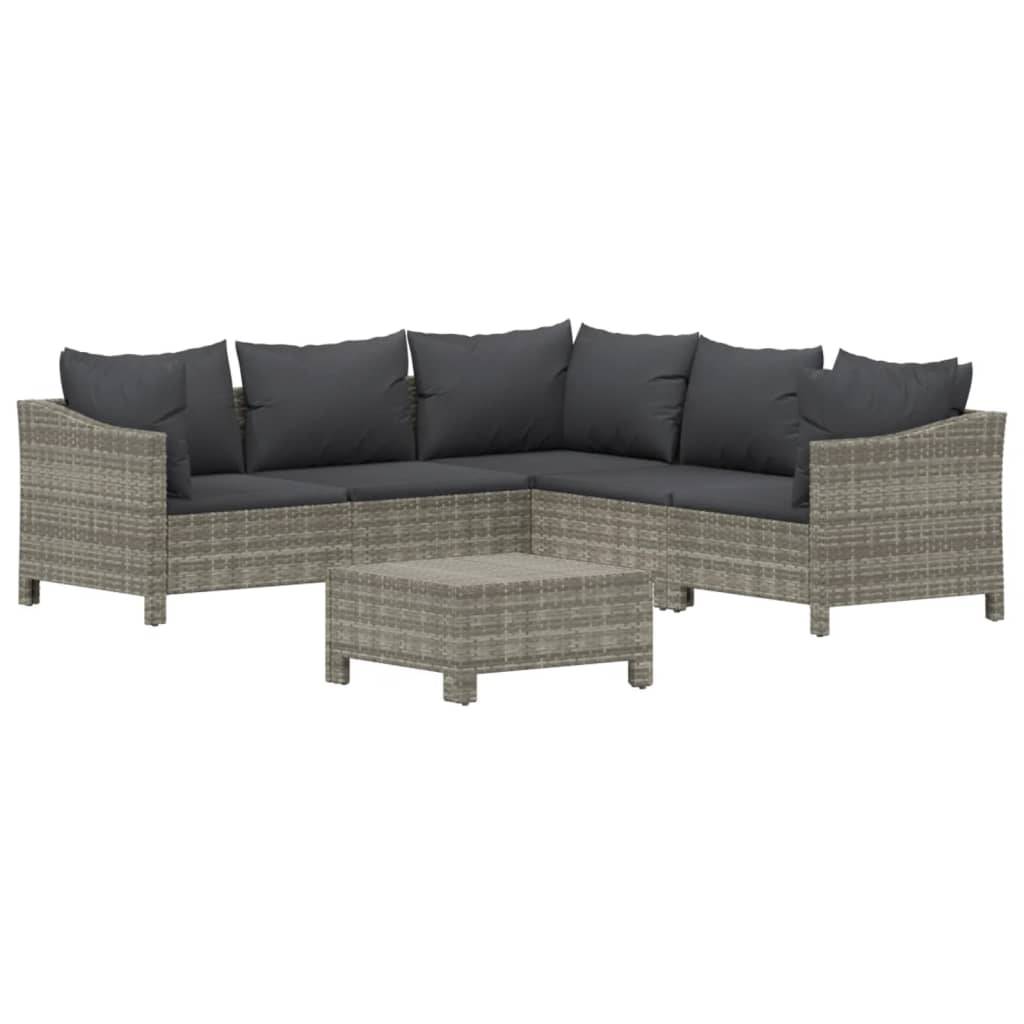 vidaXL 6-tlg. Garten-Lounge-Set mit Kissen Grau Poly Rattan