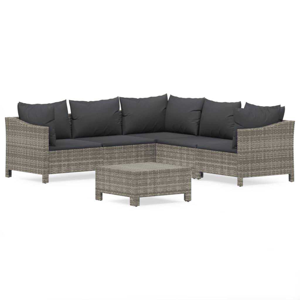 vidaXL 6-tlg. Garten-Lounge-Set mit Kissen Grau Poly Rattan