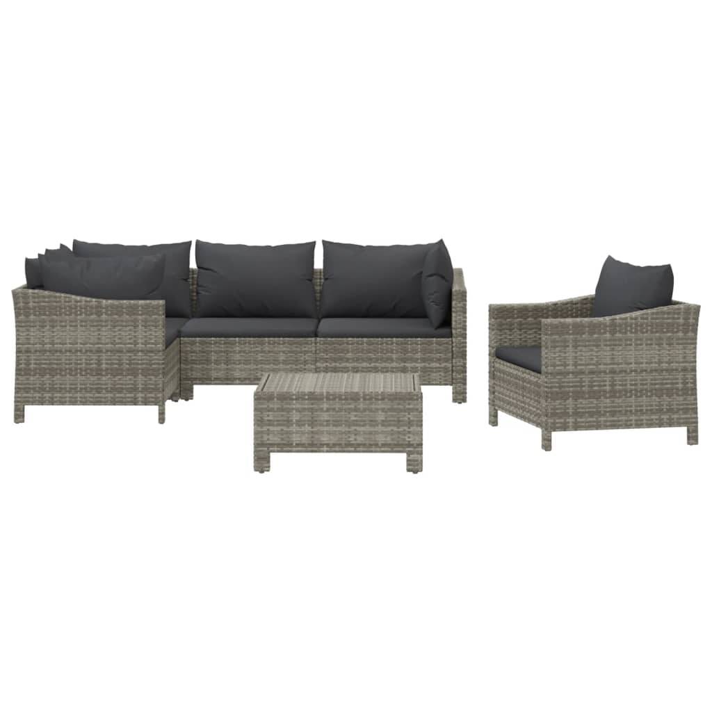 vidaXL 6-tlg. Garten-Lounge-Set mit Kissen Grau Poly Rattan