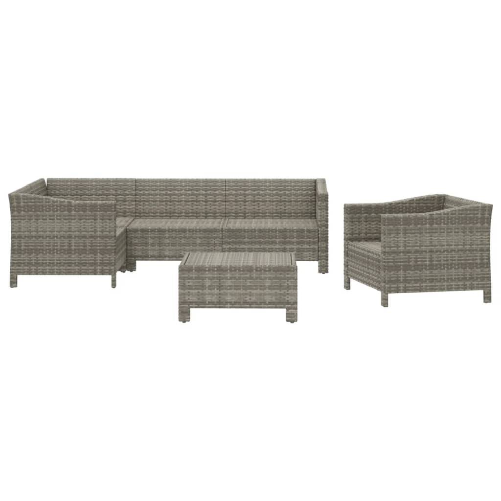 vidaXL 6-tlg. Garten-Lounge-Set mit Kissen Grau Poly Rattan