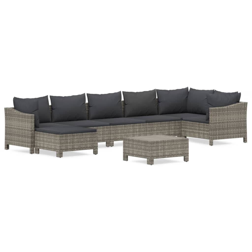 vidaXL 8-tlg. Garten-Lounge-Set mit Kissen Grau Poly Rattan