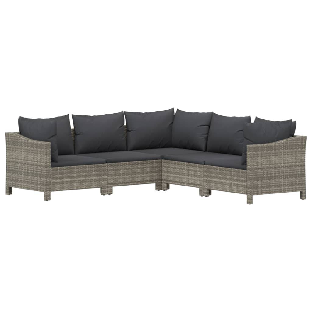 vidaXL 5-tlg. Garten-Lounge-Set mit Kissen Grau Poly Rattan