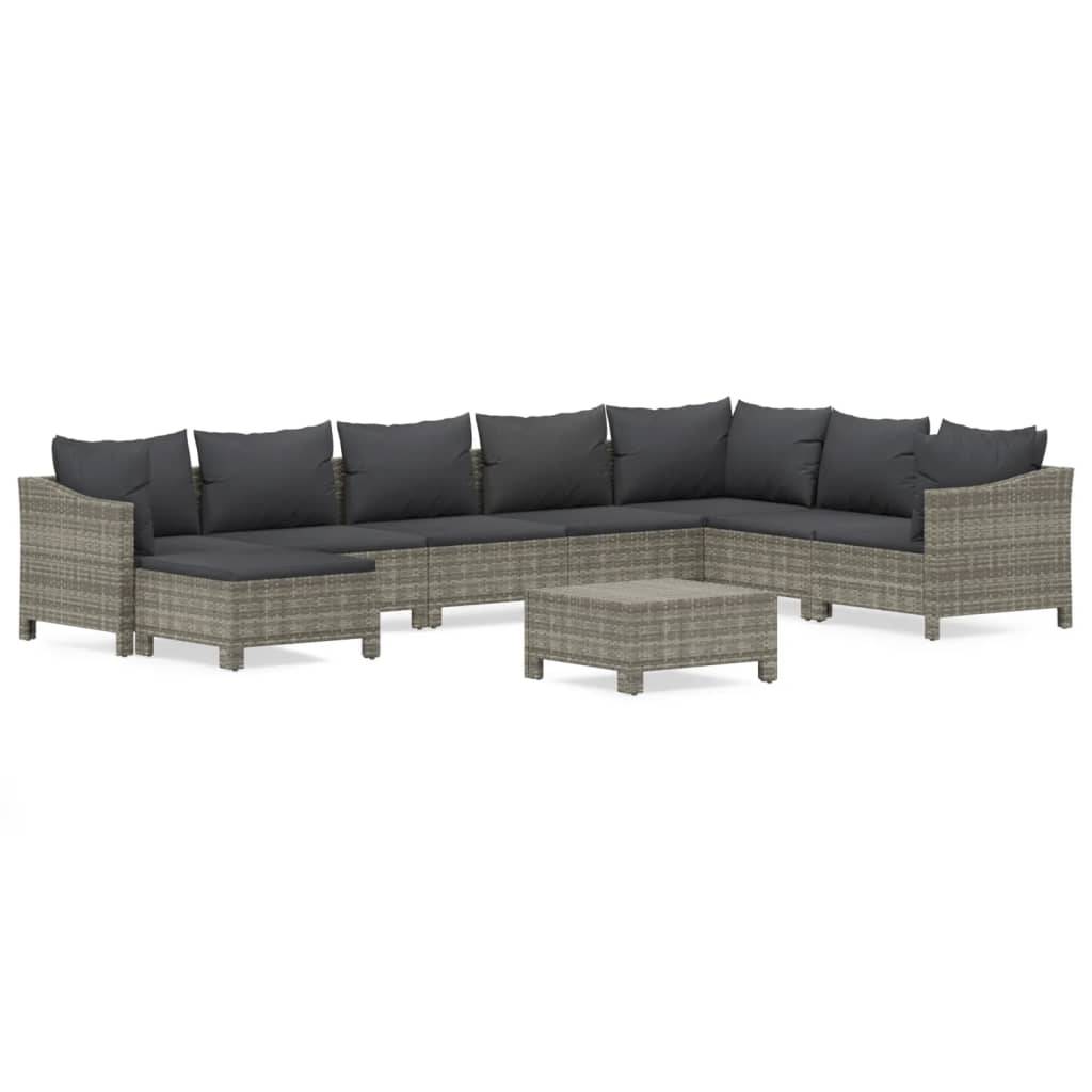 vidaXL 9-tlg. Garten-Lounge-Set mit Kissen Grau Poly Rattan