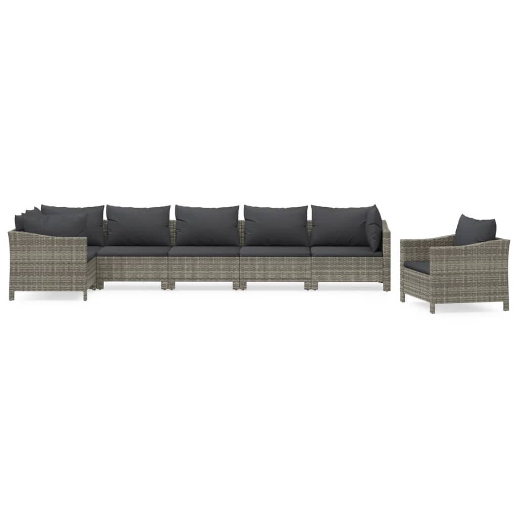vidaXL 7-tlg. Garten-Lounge-Set mit Kissen Grau Poly Rattan
