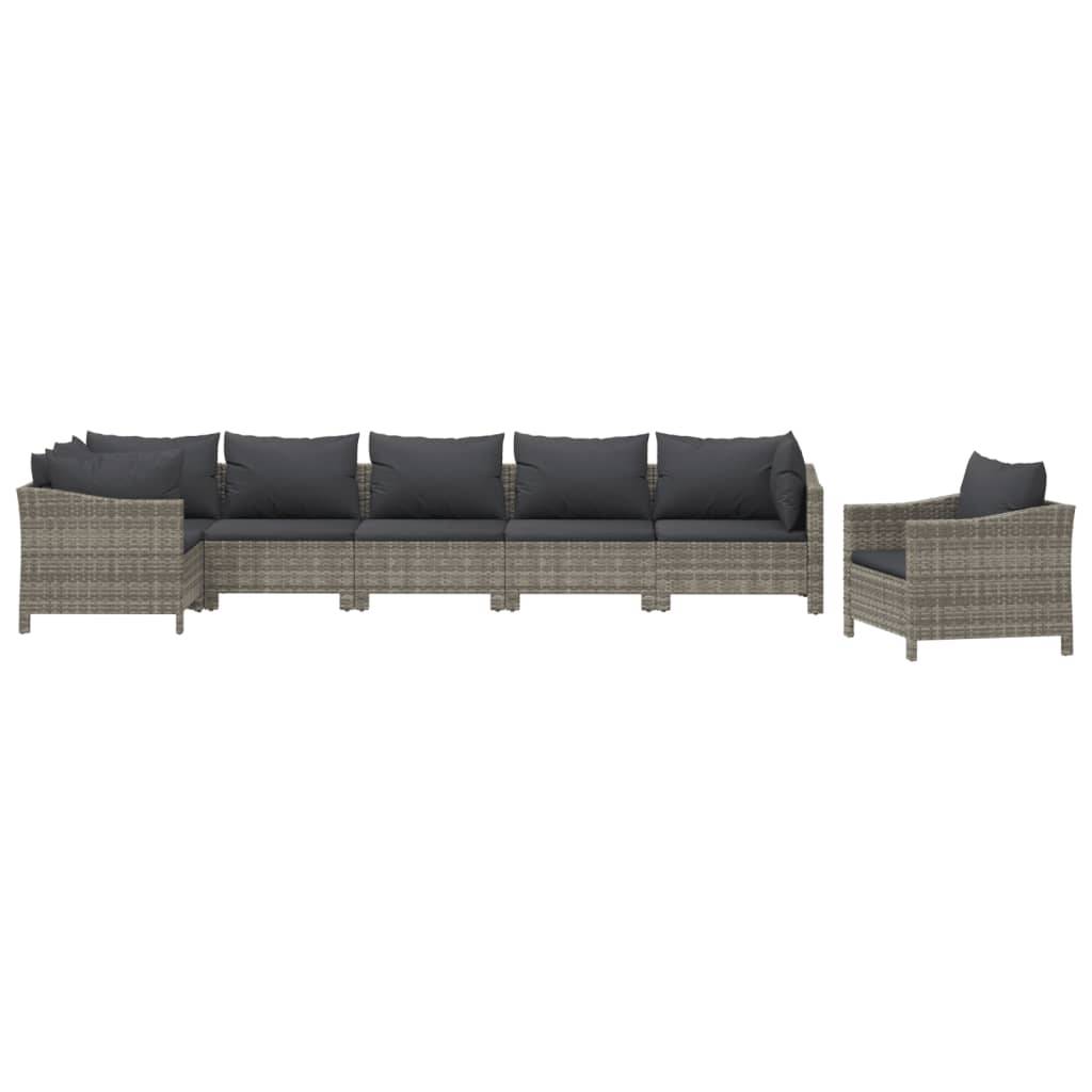 vidaXL 7-tlg. Garten-Lounge-Set mit Kissen Grau Poly Rattan
