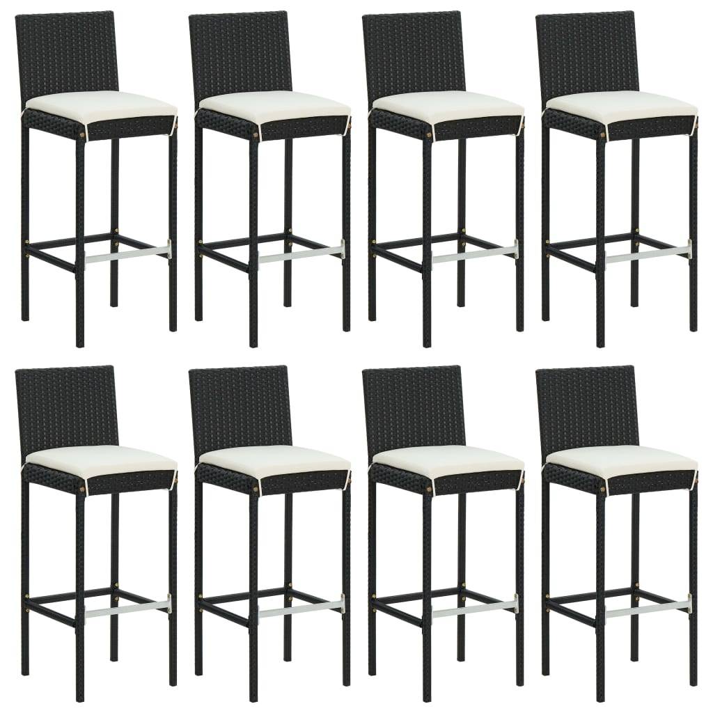 vidaXL 9-tlg. Gartenbar-Set mit Kissen Schwarz Poly Rattan
