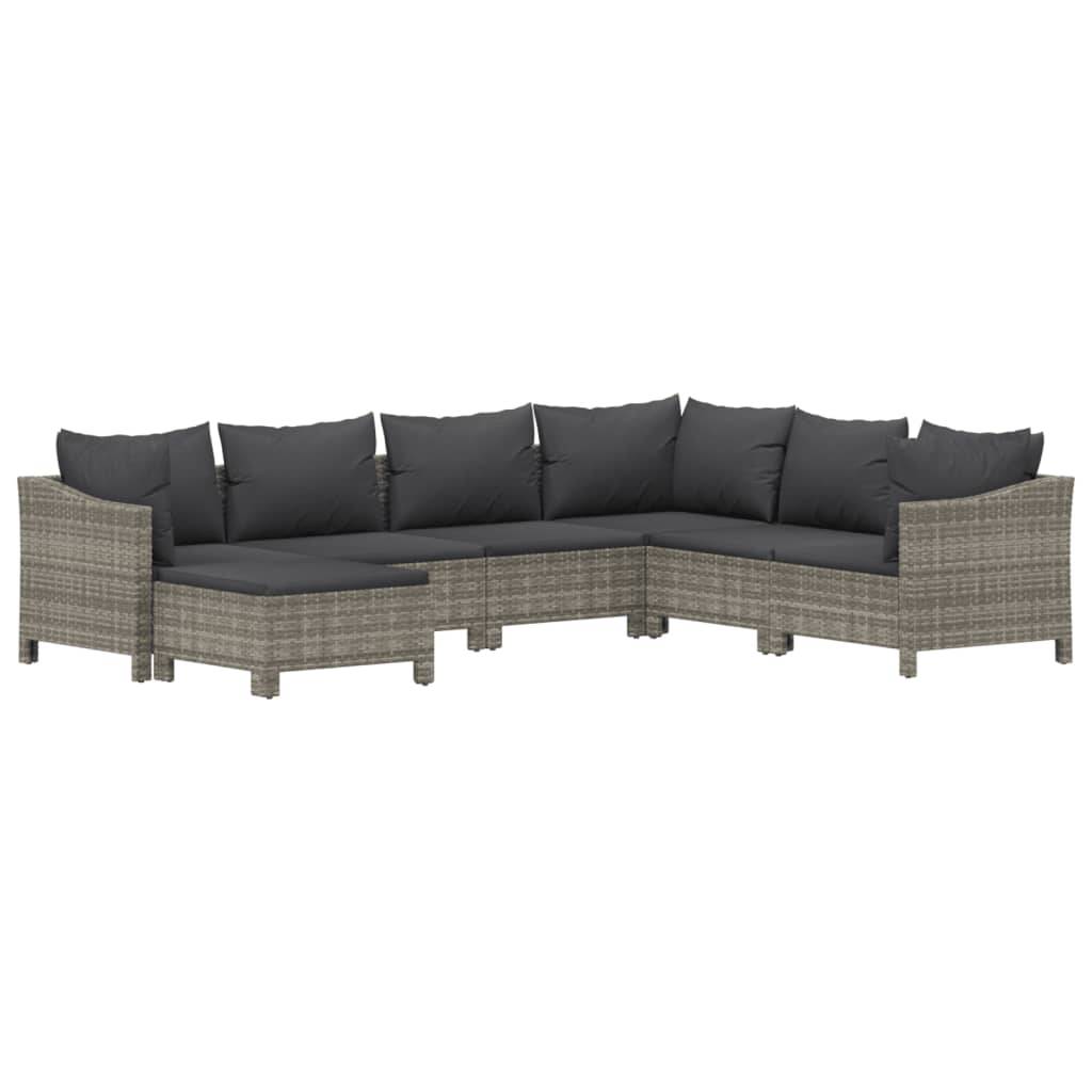 vidaXL 7-tlg. Garten-Lounge-Set mit Kissen Grau Poly Rattan