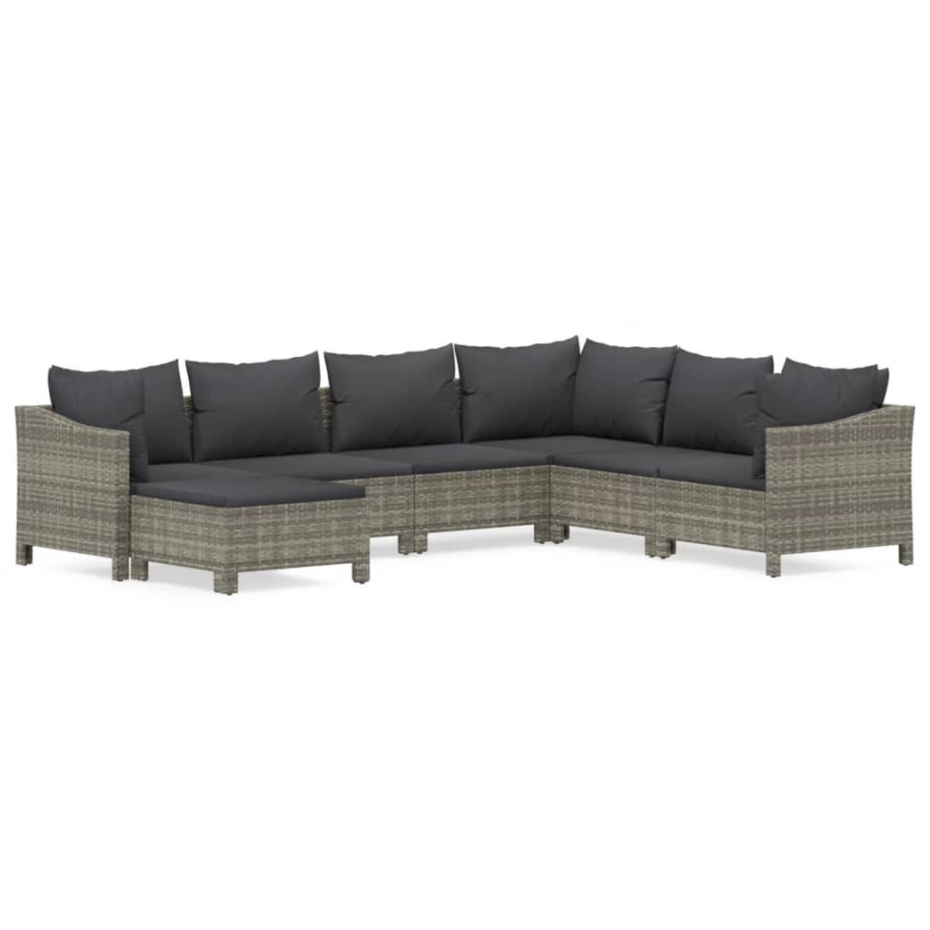 vidaXL 7-tlg. Garten-Lounge-Set mit Kissen Grau Poly Rattan