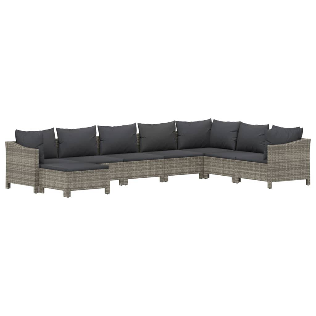 vidaXL 8-tlg. Garten-Lounge-Set mit Kissen Grau Poly Rattan