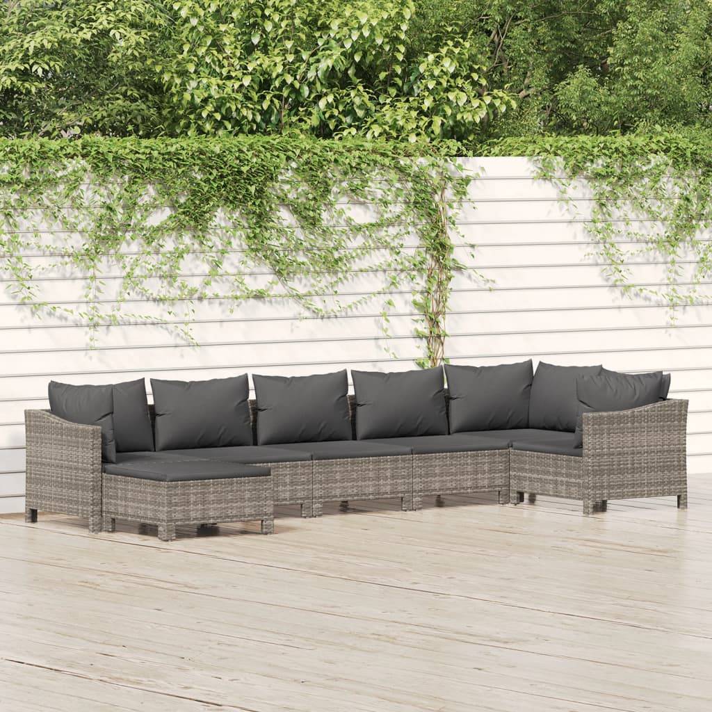 vidaXL 7-tlg. Garten-Lounge-Set mit Kissen Grau Poly Rattan