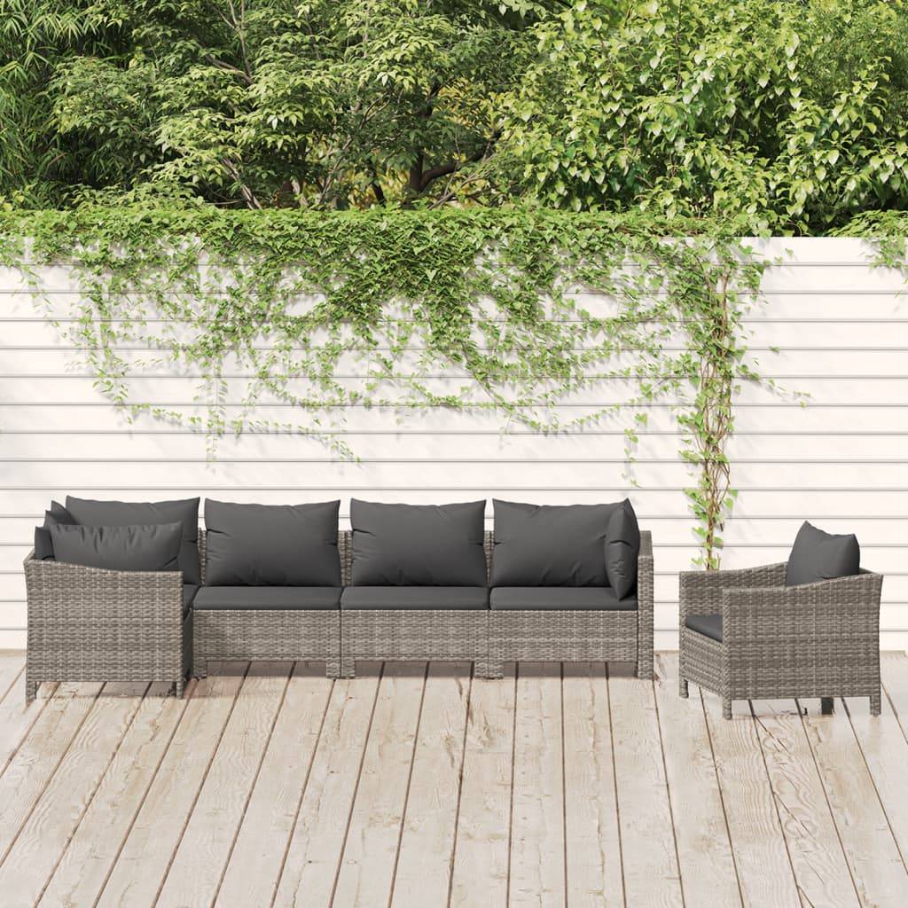 vidaXL 6-tlg. Garten-Lounge-Set mit Kissen Grau Poly Rattan