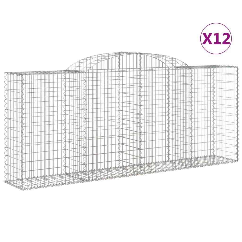 vidaXL Gabionen mit Hochbogen 12 Stk 300x50x120/140cm Verzinktes Eisen