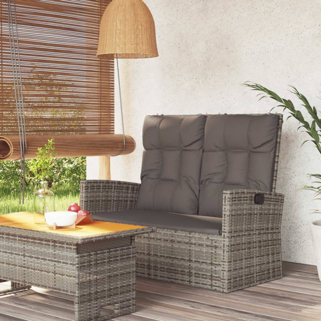 vidaXL Gartenbank mit Liegefunktion & Kissen Grau 118 cm Poly Rattan