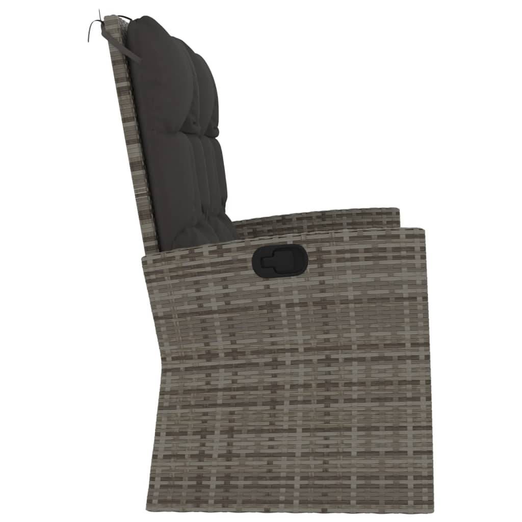 vidaXL Gartenbank mit Liegefunktion & Kissen Grau 118 cm Poly Rattan