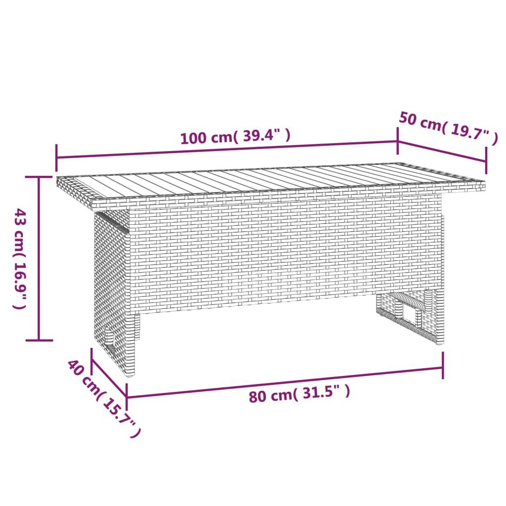 vidaXL Gartentisch Schwarz 100x50x43/63 cm Akazienholz & Poly Rattan