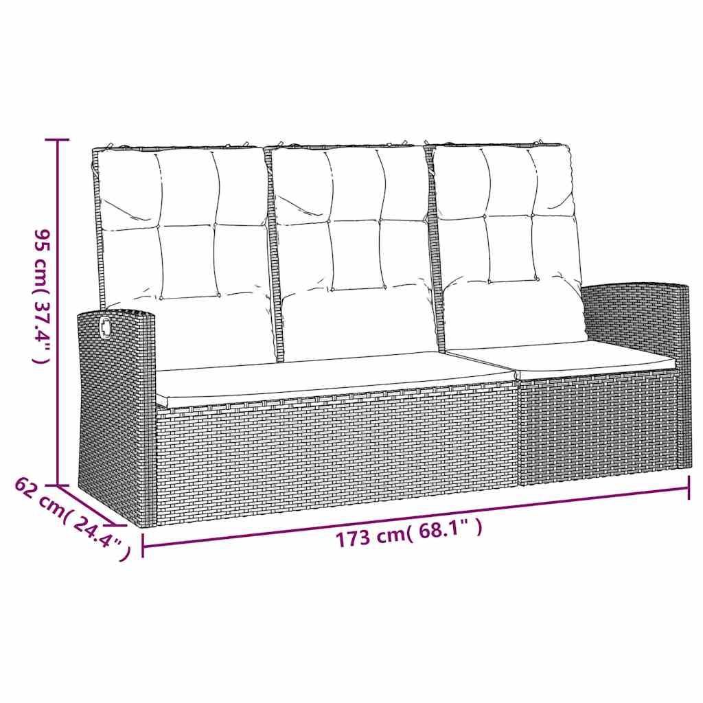 vidaXL Gartenbank mit Liegefunktion & Kissen Grau 173 cm Poly Rattan
