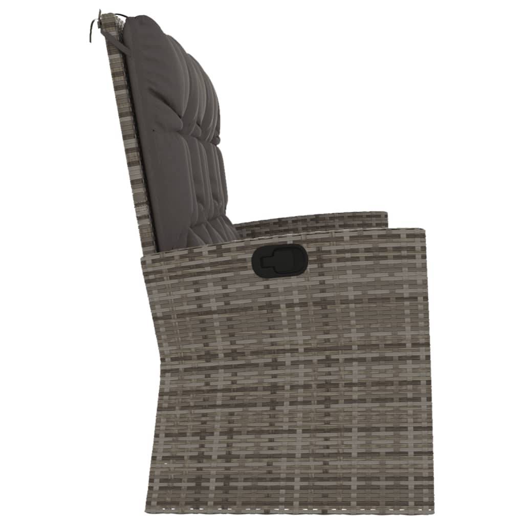 vidaXL Gartenbank mit Liegefunktion & Kissen Grau 173 cm Poly Rattan