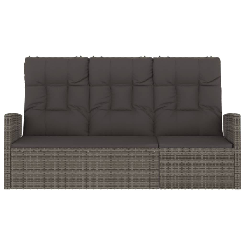 vidaXL Gartenbank mit Liegefunktion & Kissen Grau 173 cm Poly Rattan