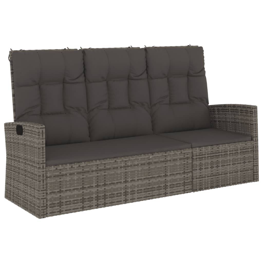 vidaXL Gartenbank mit Liegefunktion & Kissen Grau 173 cm Poly Rattan