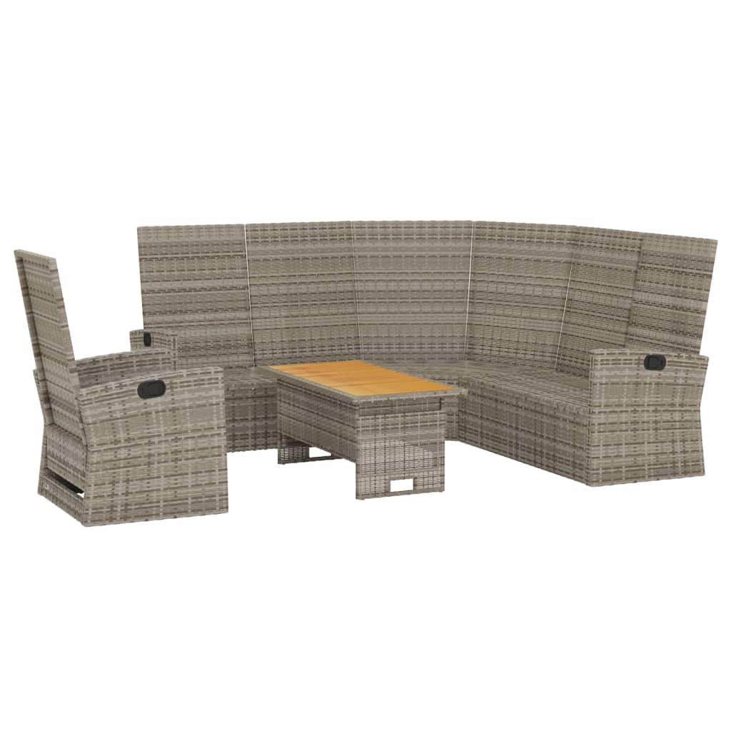 vidaXL 3-tlg. Garten-Lounge-Set mit Kissen Grau Poly Rattan