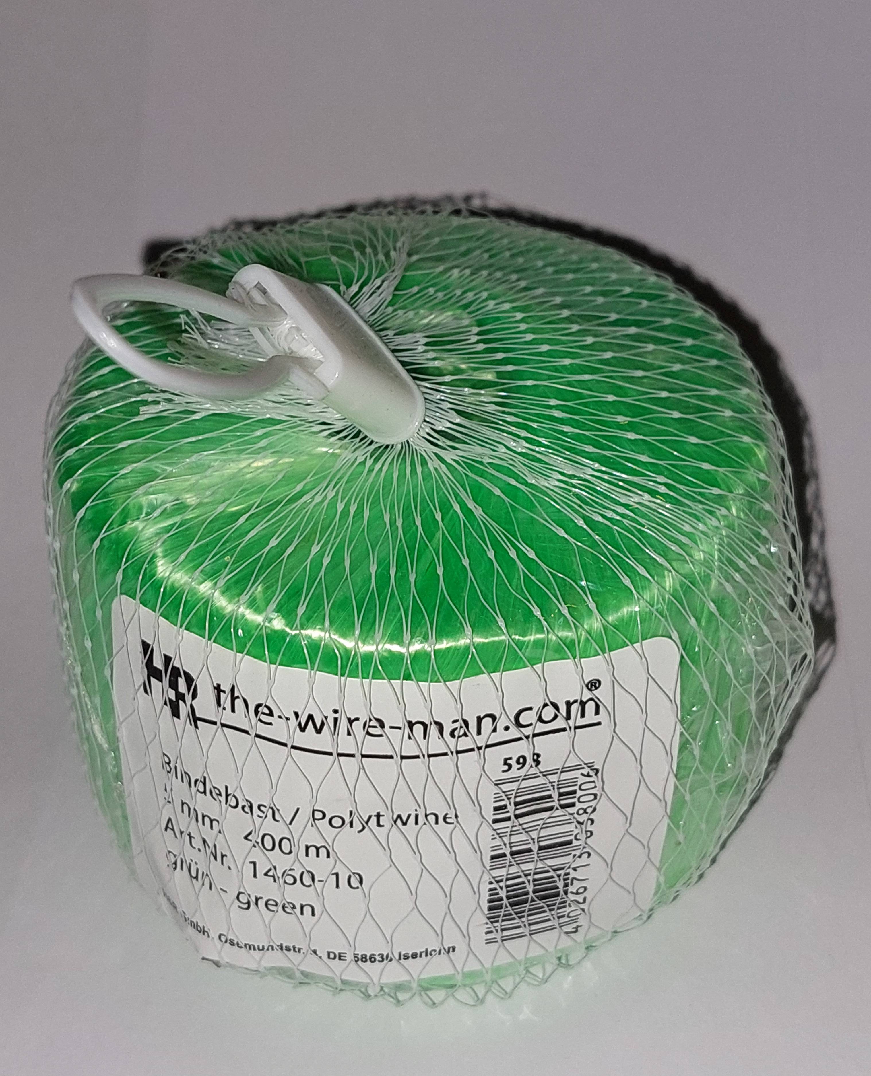1x Polybast Bindebast Bastband Blumenbast im Netz mit Aufhänger 5mm 400m. grün