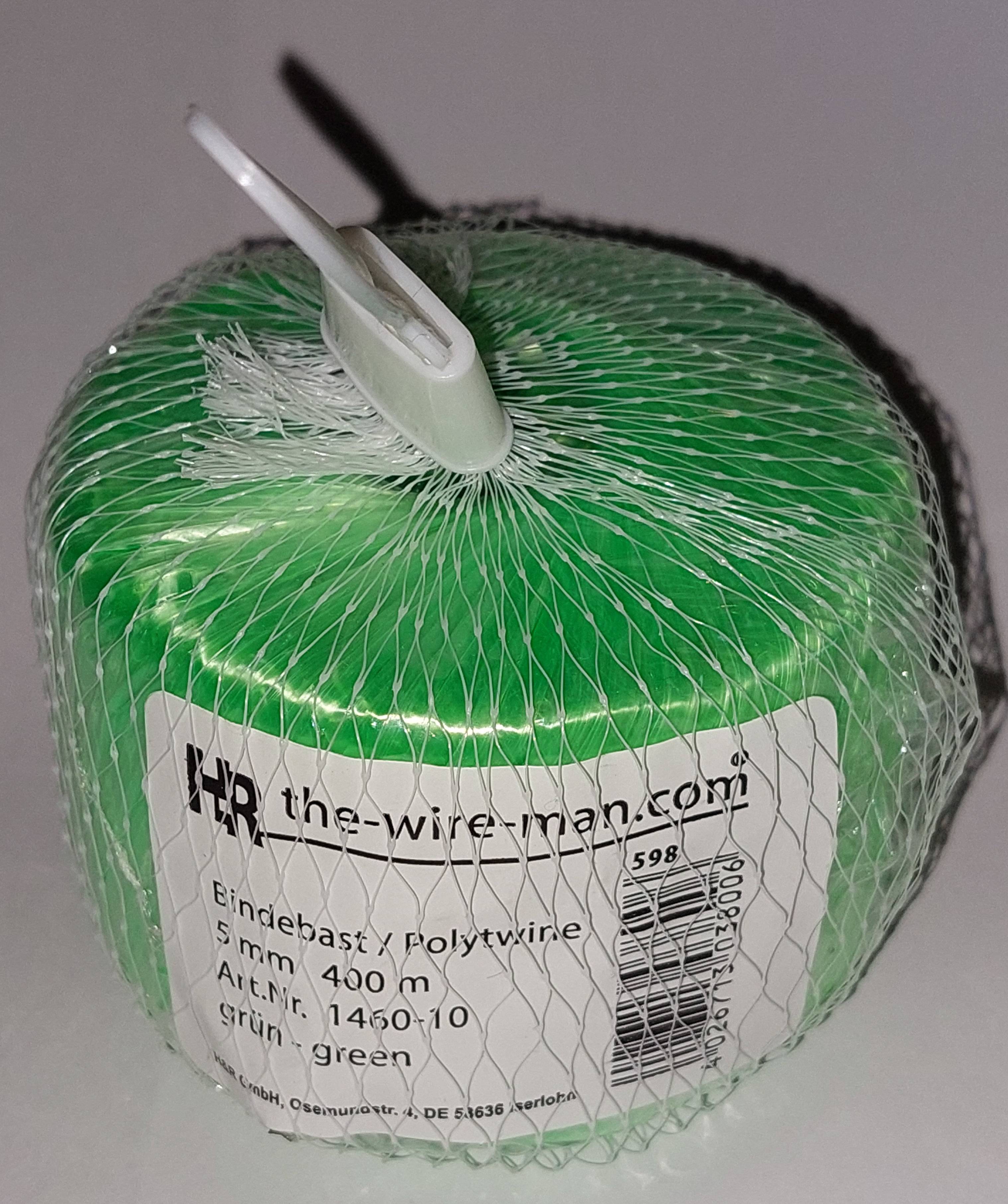 1x Polybast Bindebast Bastband Blumenbast im Netz mit Aufhänger 5mm 400m. grün