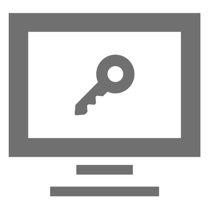 Ein Computermonitor zeigt ein Schlüsselsymbol, das Sicherheit oder Zugangskontrolle repräsentiert.