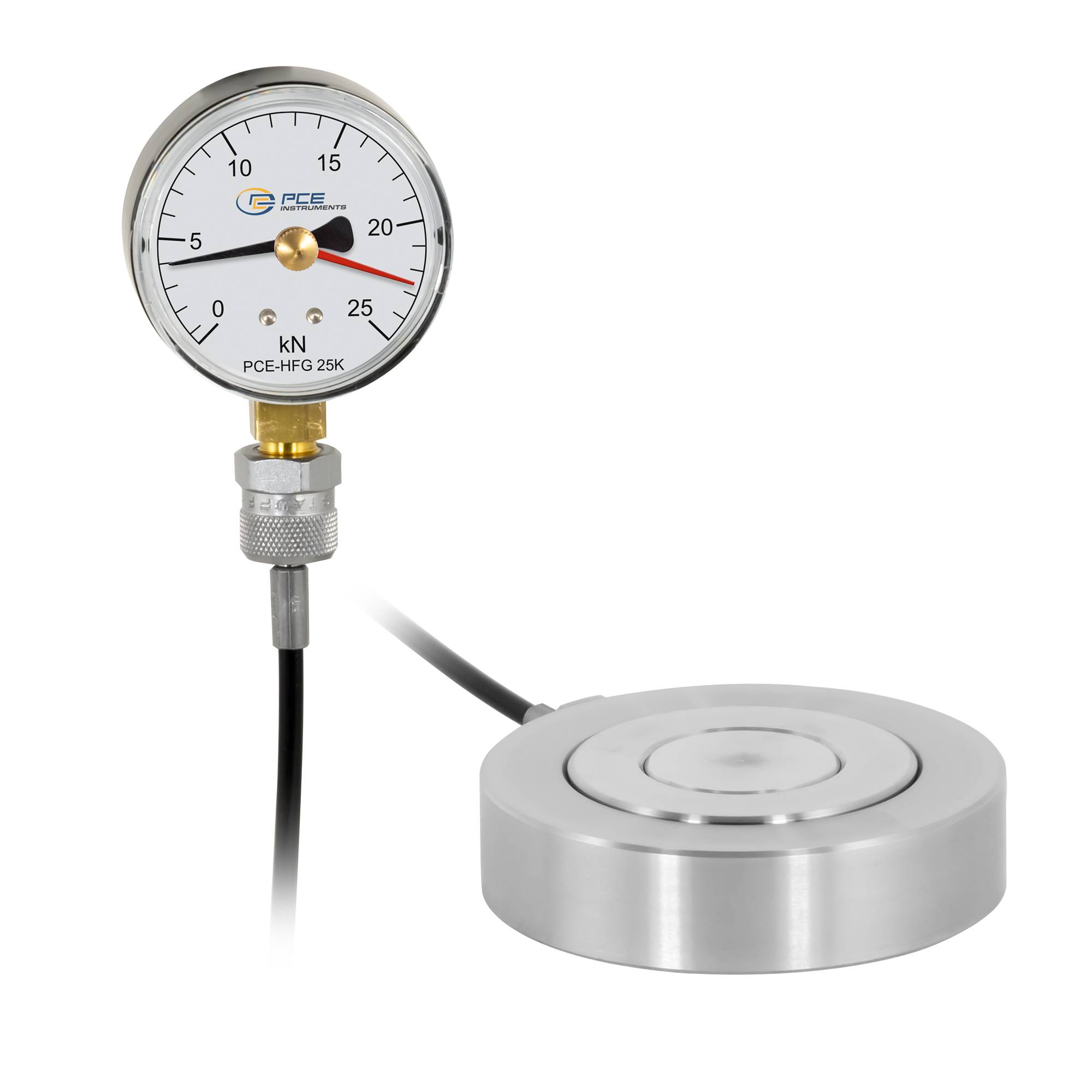 PCE Instruments Hydraulischer Kraftaufnehmer PCE-HFG 25K-E100 |0 - 25000 N |Stahl |100cm Hydraulikschlauch|Schleppzeiger