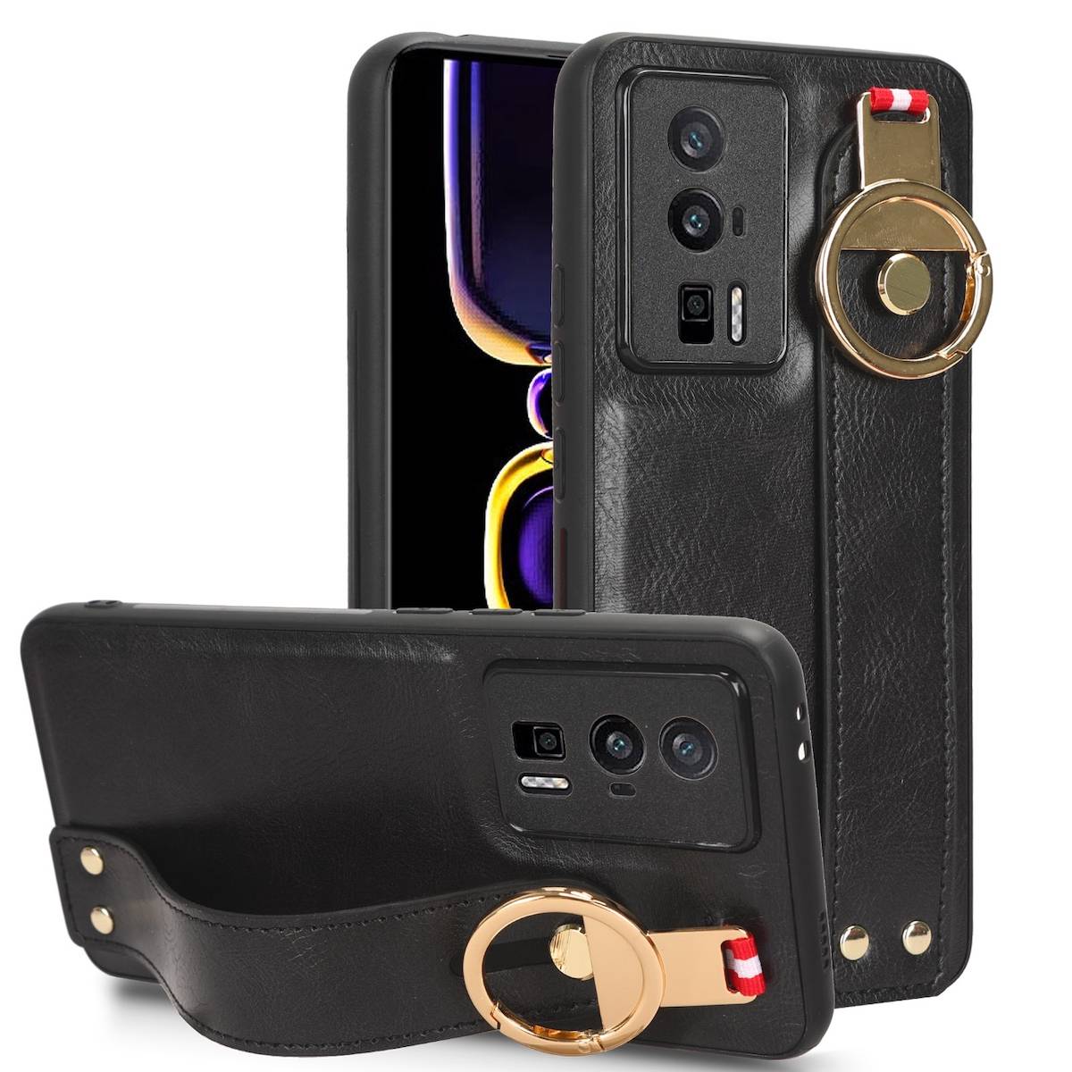 Für Xiaomi Poco F5 Pro Handy Tasche Hülle mit Armband / Ringhalterung