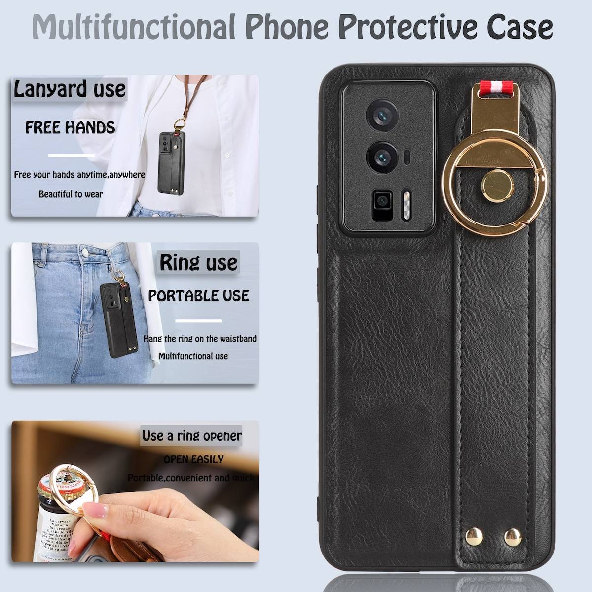 Für Xiaomi Poco F5 Pro Handy Tasche Hülle mit Armband / Ringhalterung