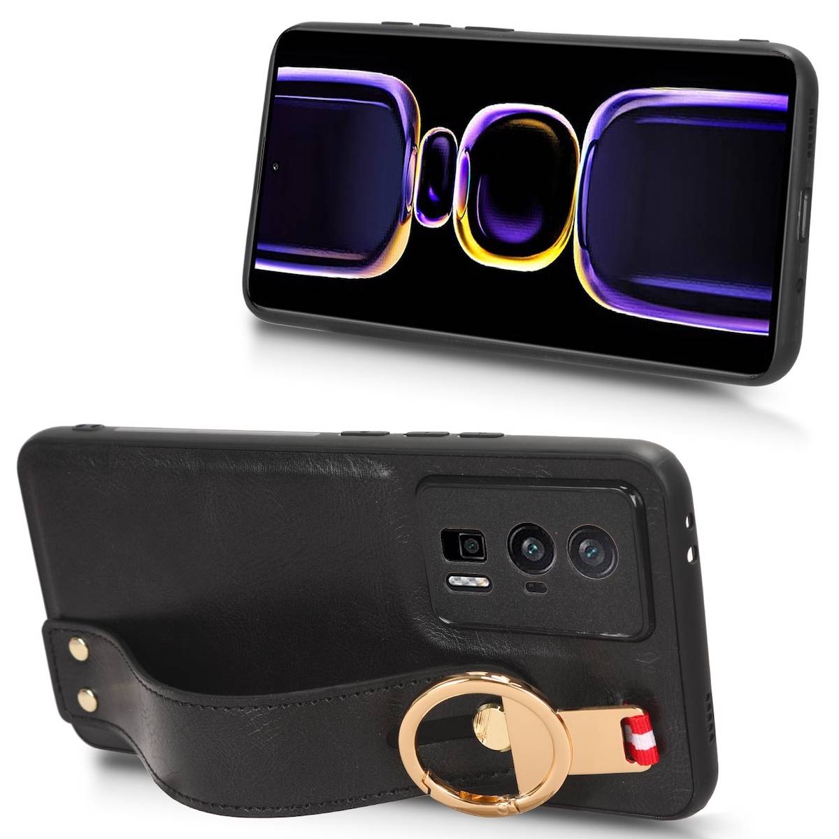 Für Xiaomi Poco F5 Pro Handy Tasche Hülle mit Armband / Ringhalterung