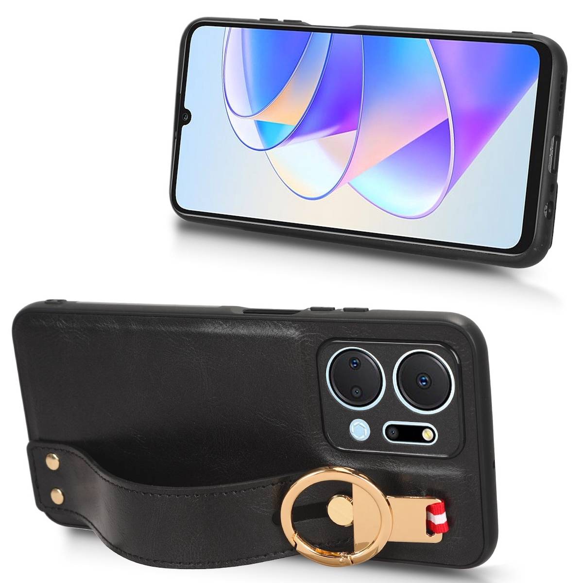Für Honor X7A Handy Tasche Hülle mit Armbandhalterung und Ringalterung