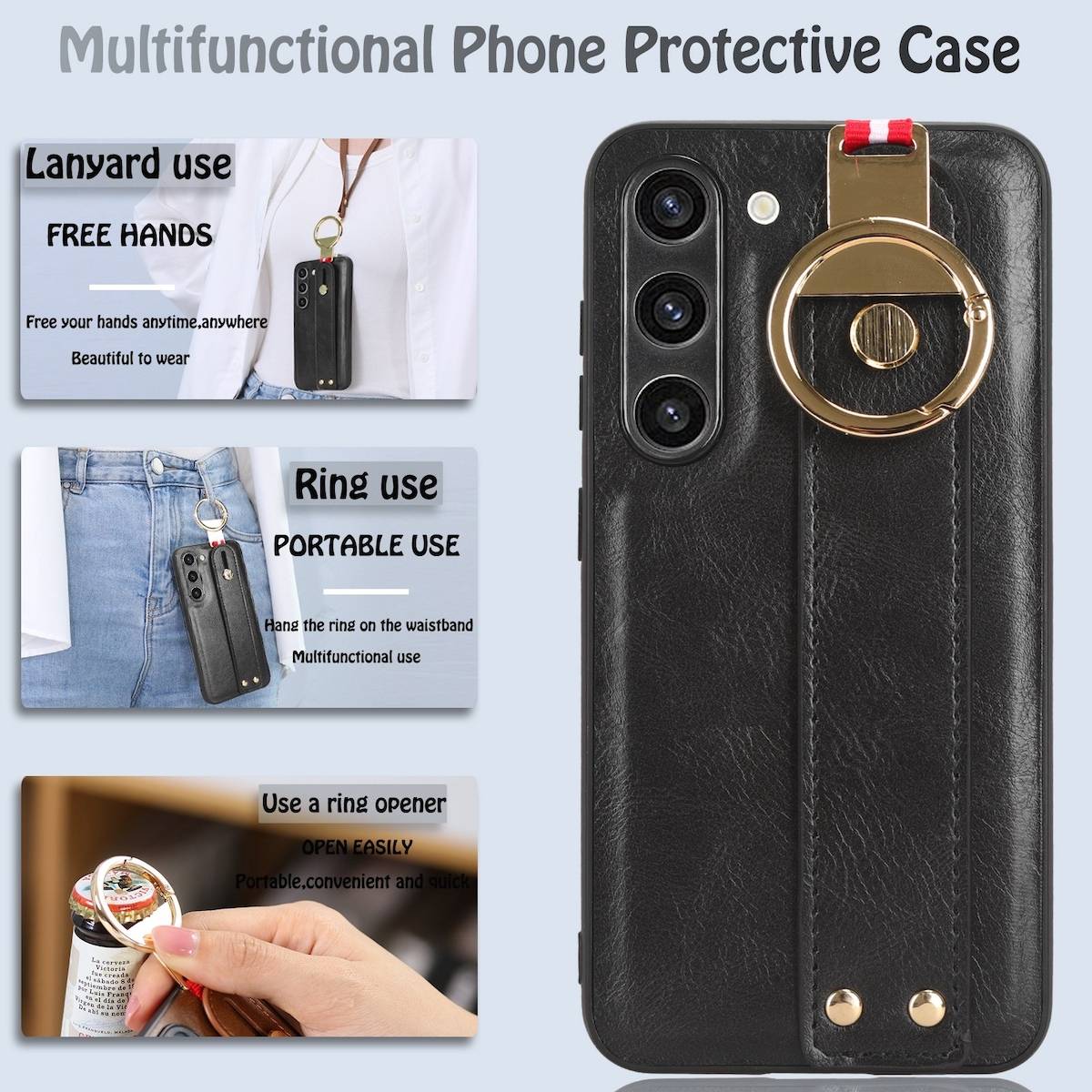 Für Samsung Galaxy S23 Handy Tasche Hülle mit Armbandhalter /Ringalter