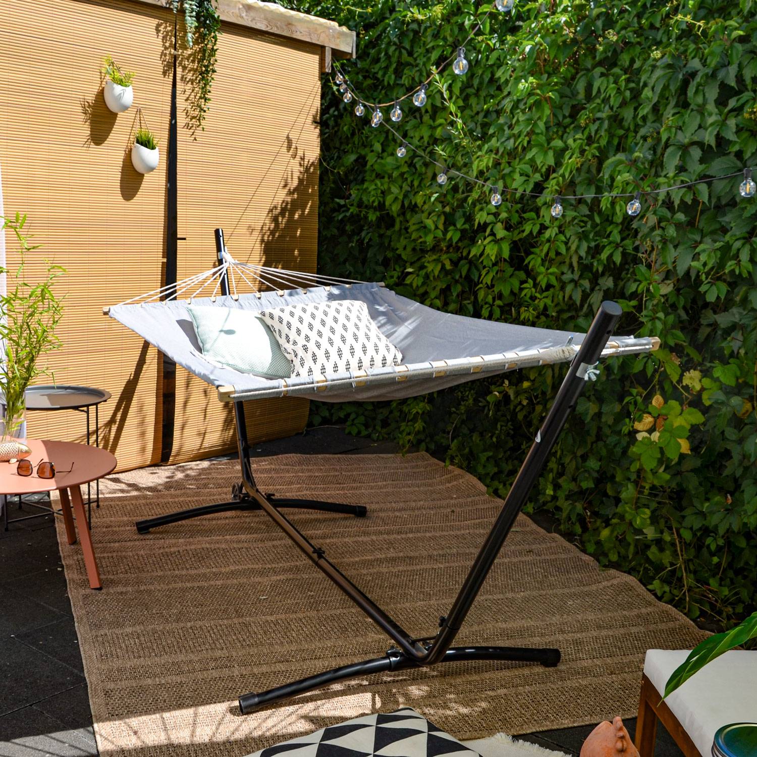 Doppel Hängematte mit Gestell auf Rollen 335x100 Hängemattengestell Verstellbar