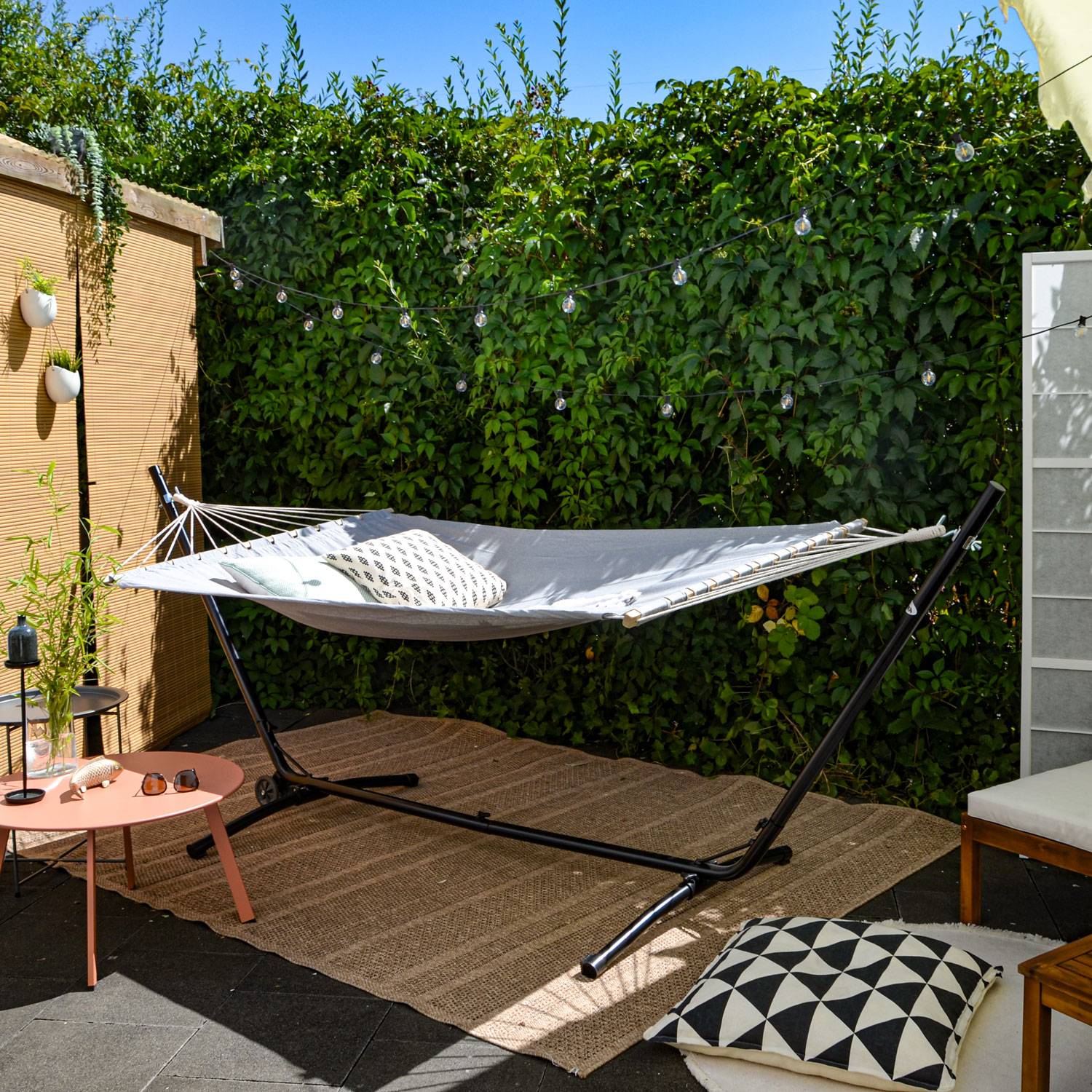 Doppel Hängematte mit Gestell auf Rollen 335x100 Hängemattengestell Verstellbar