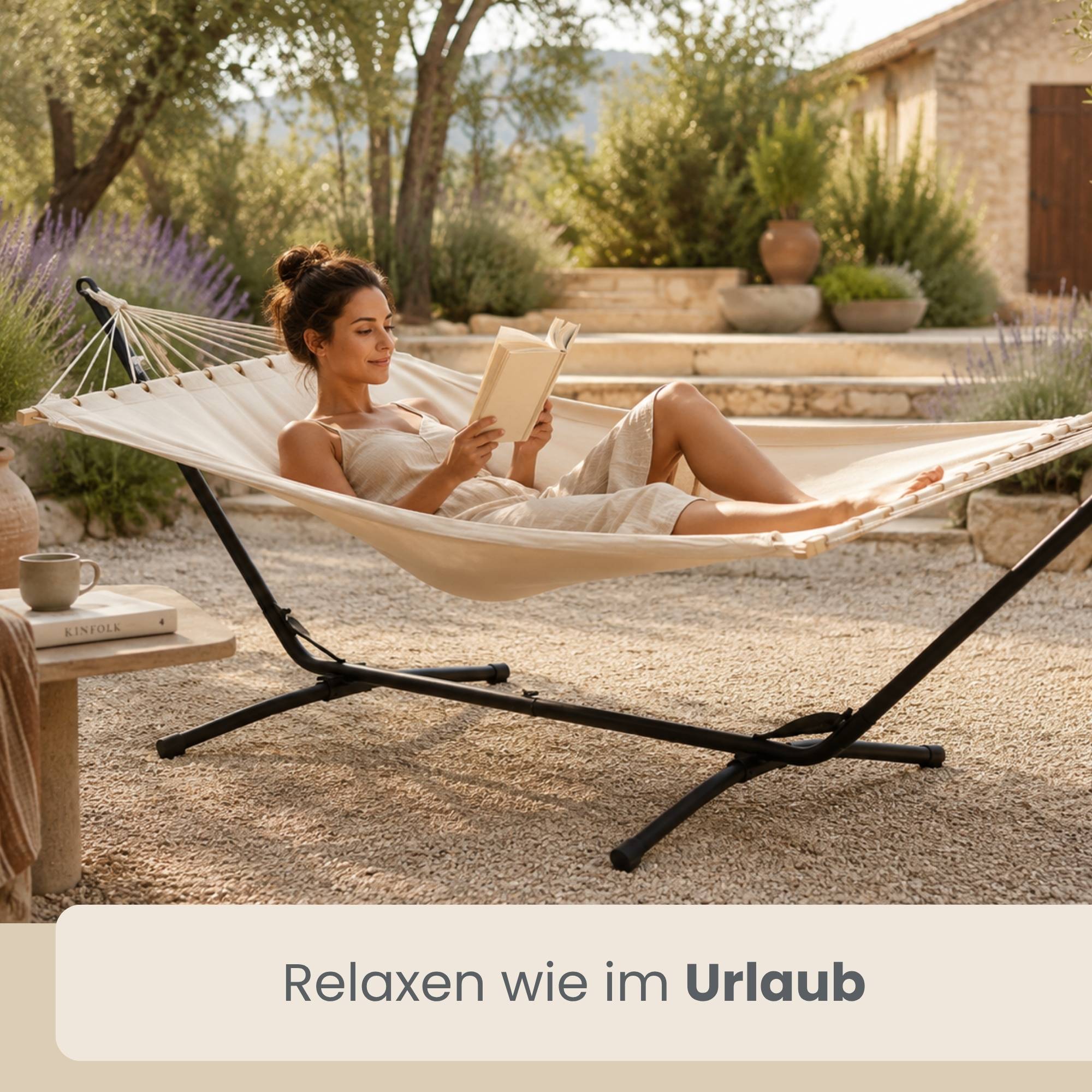 Outdoor Hängematte mit Gestell - 310cm Hängemattengestell 200x120 Stabhängematte