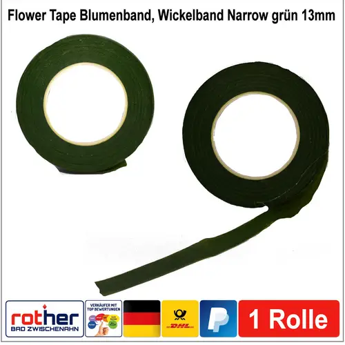 1x Flower Tape Blumenband, Wickelband Narrow grün 13mm 27,5m Rolle 1x Flower Tape Blumenband, Wickelband Narrow grün 13mm 27,5m Rolle