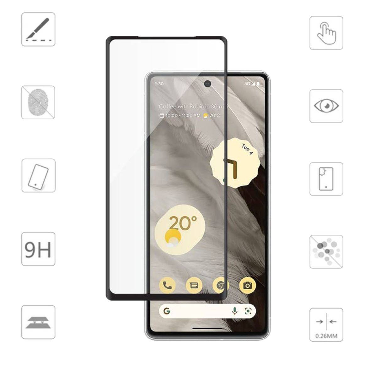 Für Google Pixel 8 Pro 3D H9 Hart Glas Panzer Schwarz Folie Schutz Hülle