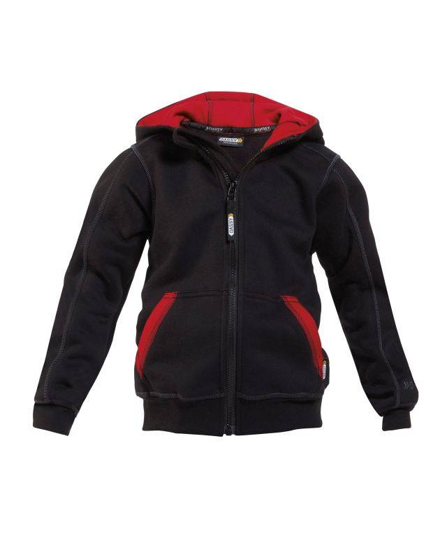Kapuzensweatshirt mit langem Reißverschluss, SCHWARZ/ROT, Gr. 122/128