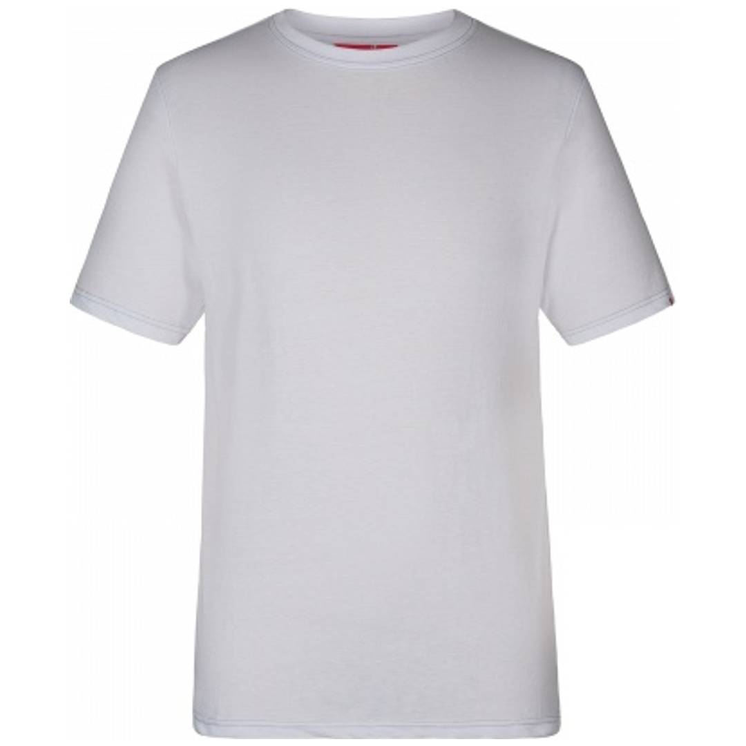 Einfaches hellgraues T-Shirt mit Kurzarm, von vorne gezeigt auf weißem Hintergrund.