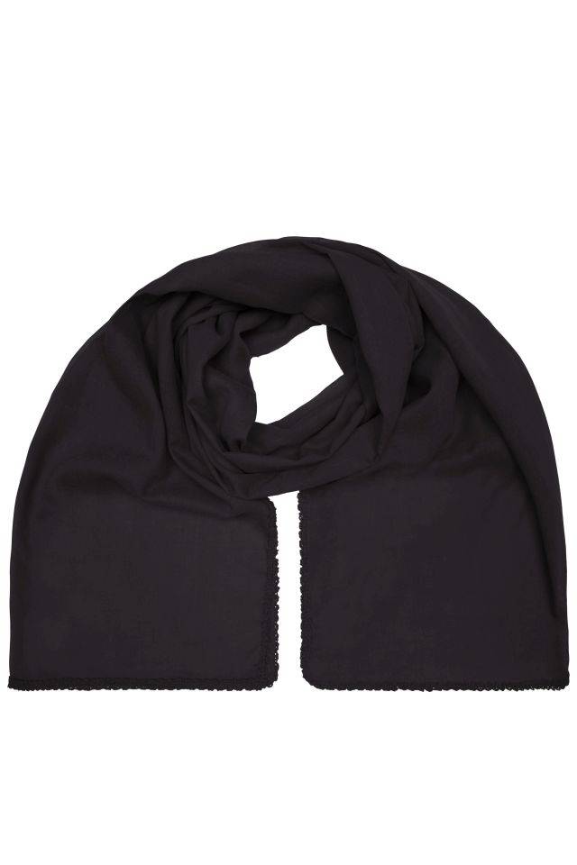 Cotton Scarf Modischer Schal mit Zierbordüre entlang der Kante schwarz, Gr. one size