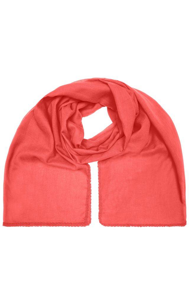 Cotton Scarf Modischer Schal mit Zierbordüre entlang der Kante rot, Gr. one size
