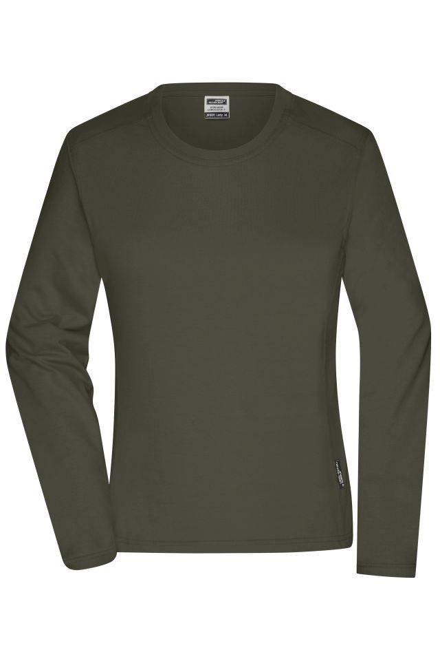 Ladies' Workwear-Longsleeve-T Strapazierfähiges und pflegeleichtes Langarm Shirt braun/grün/oliv, Gr. S