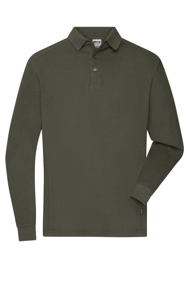 Men's Workwear-Longsleeve Polo Strapazierfähiges und pflegeleichtes Langarm Polo braun/grün/oliv, Gr. 5XL