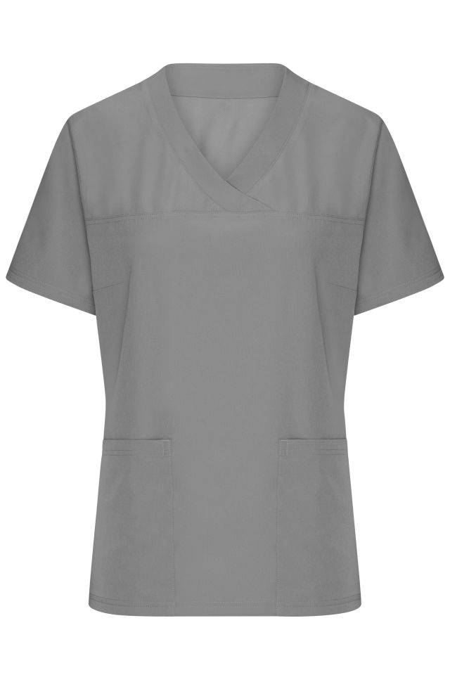 Ladies' Stretch-Kasack Elastischer Kasack mit V-Ausschnitt grau, Gr. L