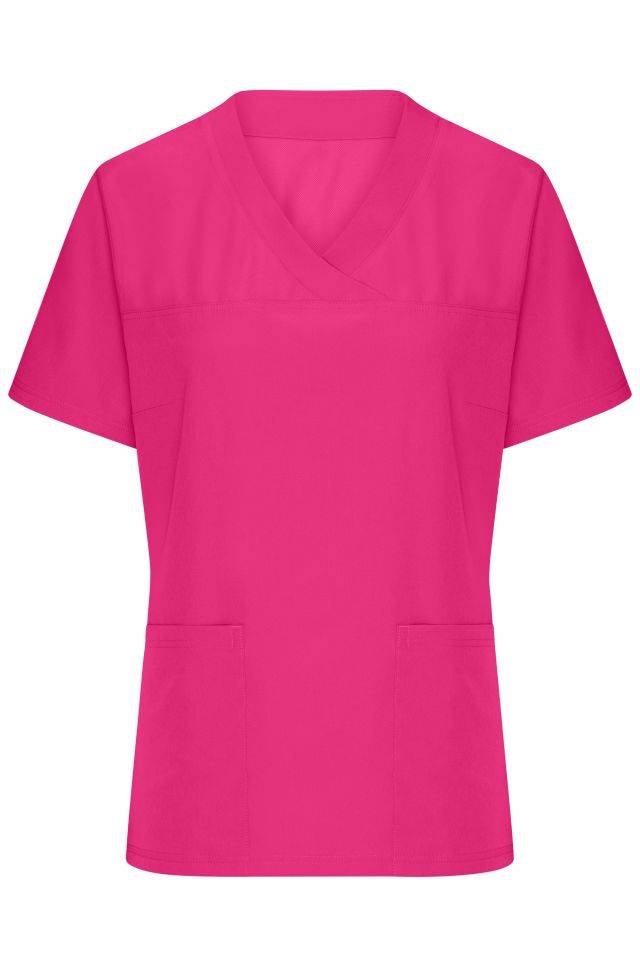 Ladies' Stretch-Kasack Elastischer Kasack mit V-Ausschnitt pink, Gr. XL