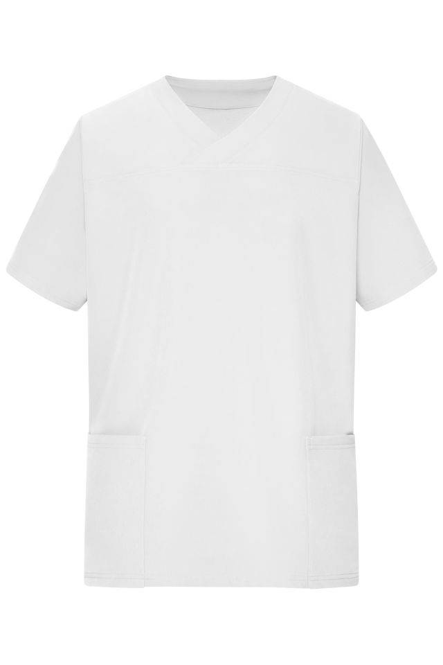Men's Stretch-Kasack Elastischer Kasack mit V-Ausschnitt weiß, Gr. M