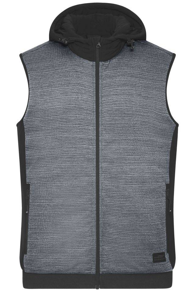 Men's Padded Hybrid Vest Wattierte Strickfleece Weste im attraktiven Materialmix grau/schwarz, Gr. XXL