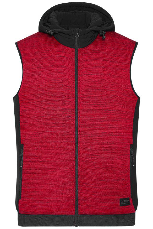 Men's Padded Hybrid Vest Wattierte Strickfleece Weste im attraktiven Materialmix rot/schwarz, Gr. 3XL