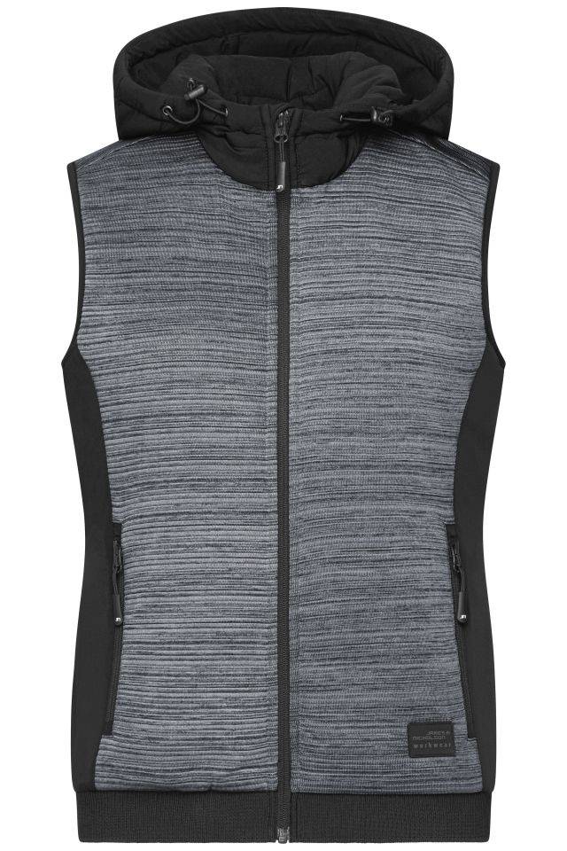 Ladies' Padded Hybrid Vest Wattierte Strickfleece Weste im attraktiven Materialmix grau/schwarz, Gr. 3XL